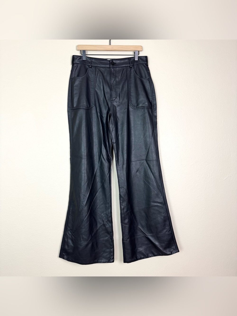 NWT Anthropologie Pilcro Rylan Faux Leather Flare Wide Leg Pants Black Size 31 - Picture 5 of 11